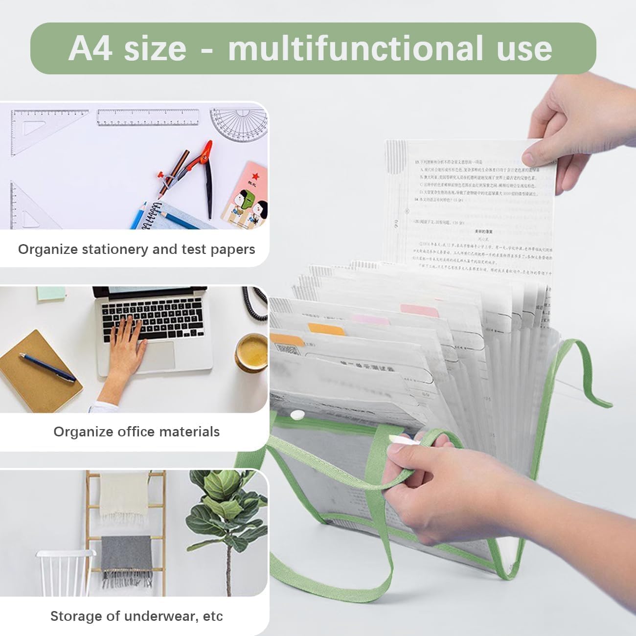 13 Compartments Vertical A4 Document Folder Organizer Bag With Label Sticker ( Buy 1 Get 1 Free )