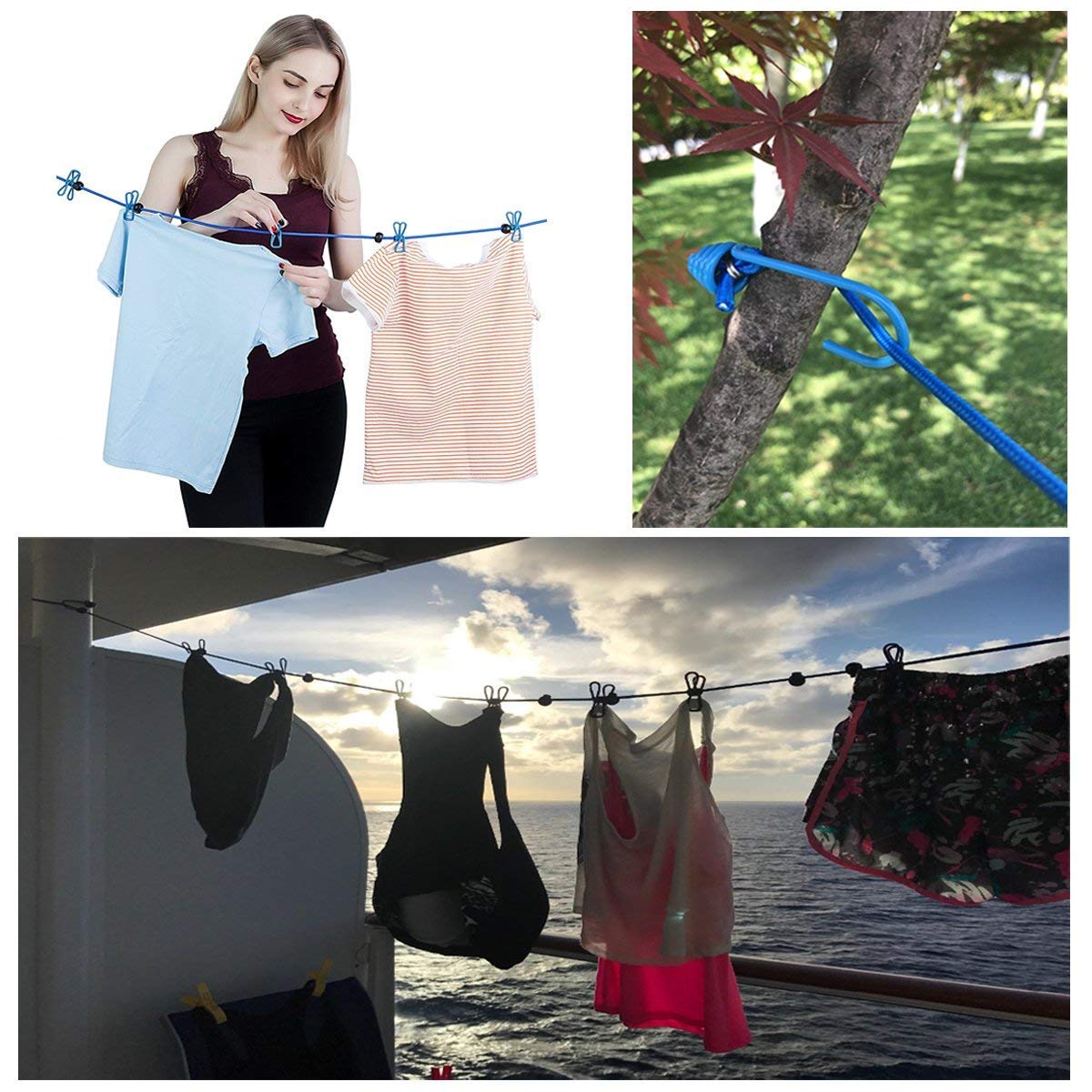 S Cart Clothline Rope for Cloth Drying |Cloth Drying Rope with Hooks | Rope  for Drying Clothes | Hanging Rope with 12 Clips for Clothes | Drying Wire