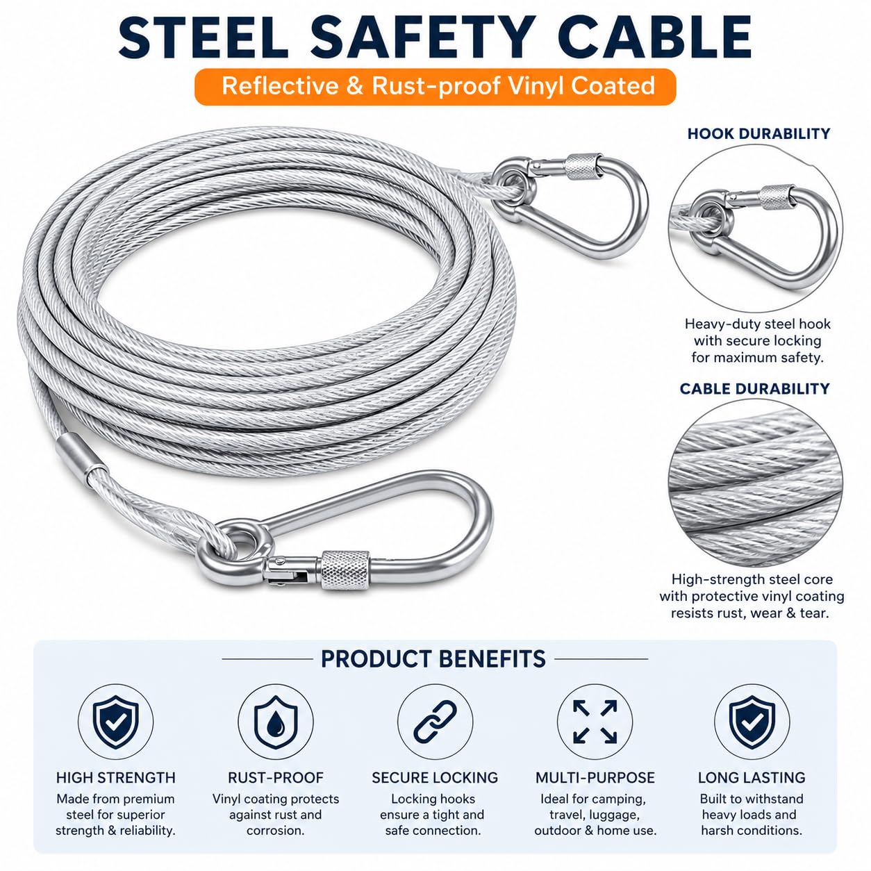 Portable Stainless Steel Clothesline Rope with Hooks (Buy 1 Get 1 Free)