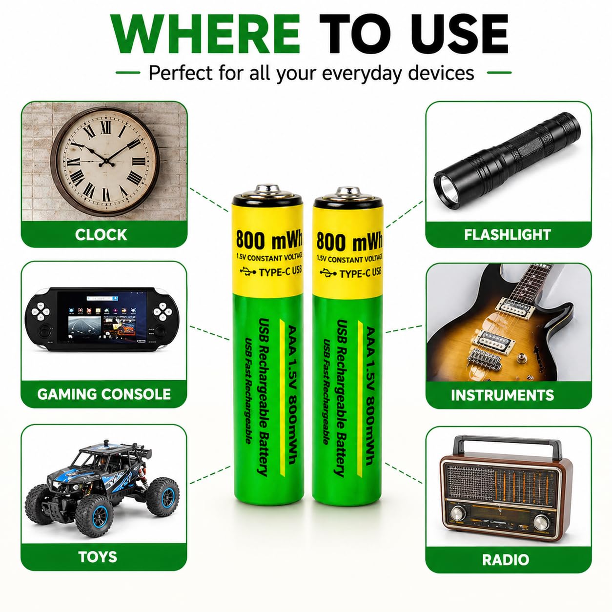 Type C Rechargeable Batteries 800 mWh 2 Pcs AAA & 2 Pcs AA Total ( 4 Pcs Set )