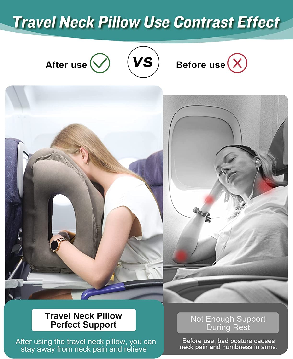 Inflatable Travel Pillow For Support Neck & Head