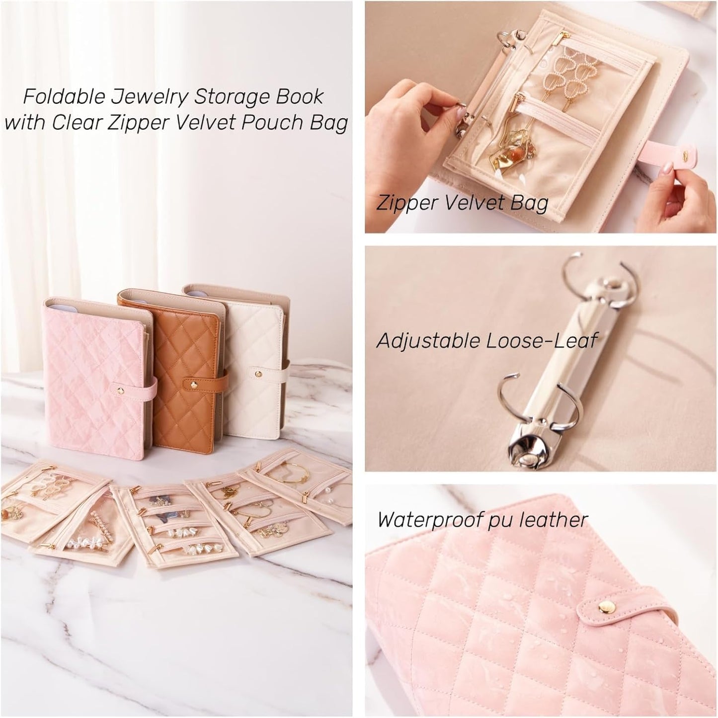 Premium Leather Jewellery Organizer Book (Pink)