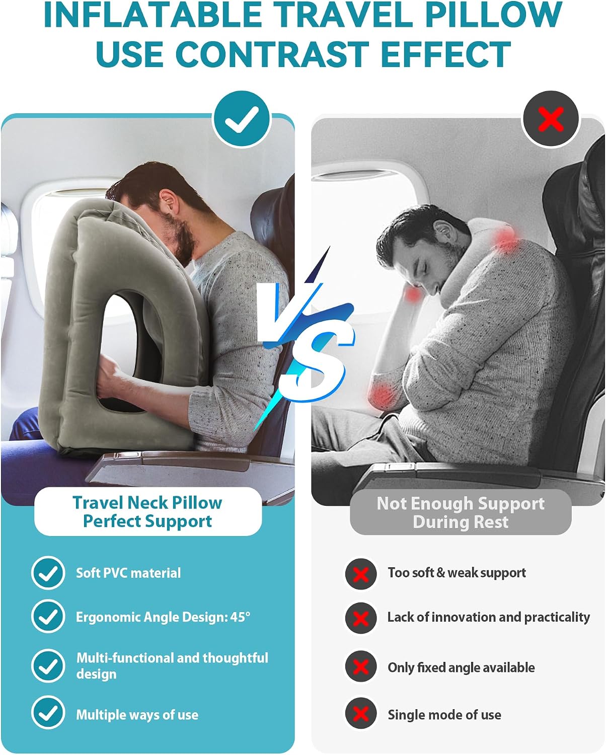 Inflatable Travel Pillow For Support Neck & Head