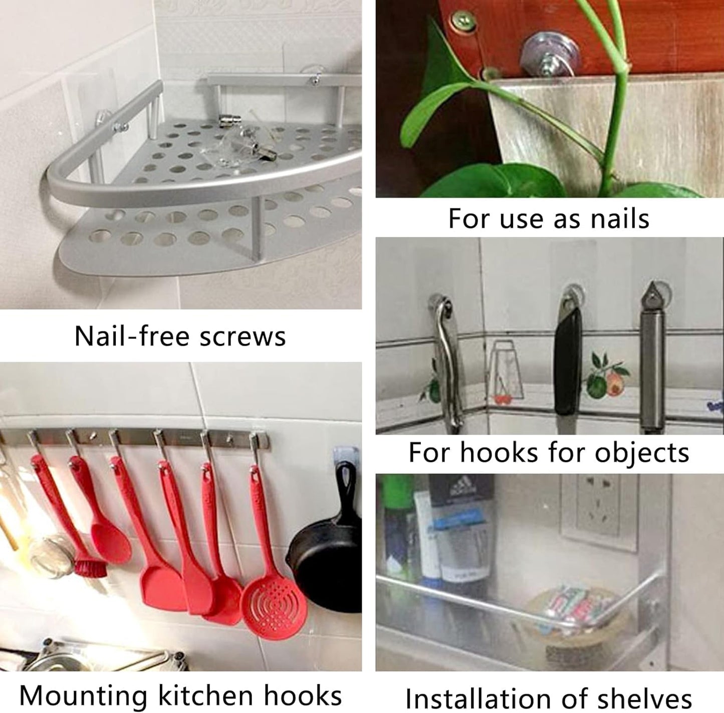 Adhesive Wall Mount Screw Hooks for Hanging Without Drilling