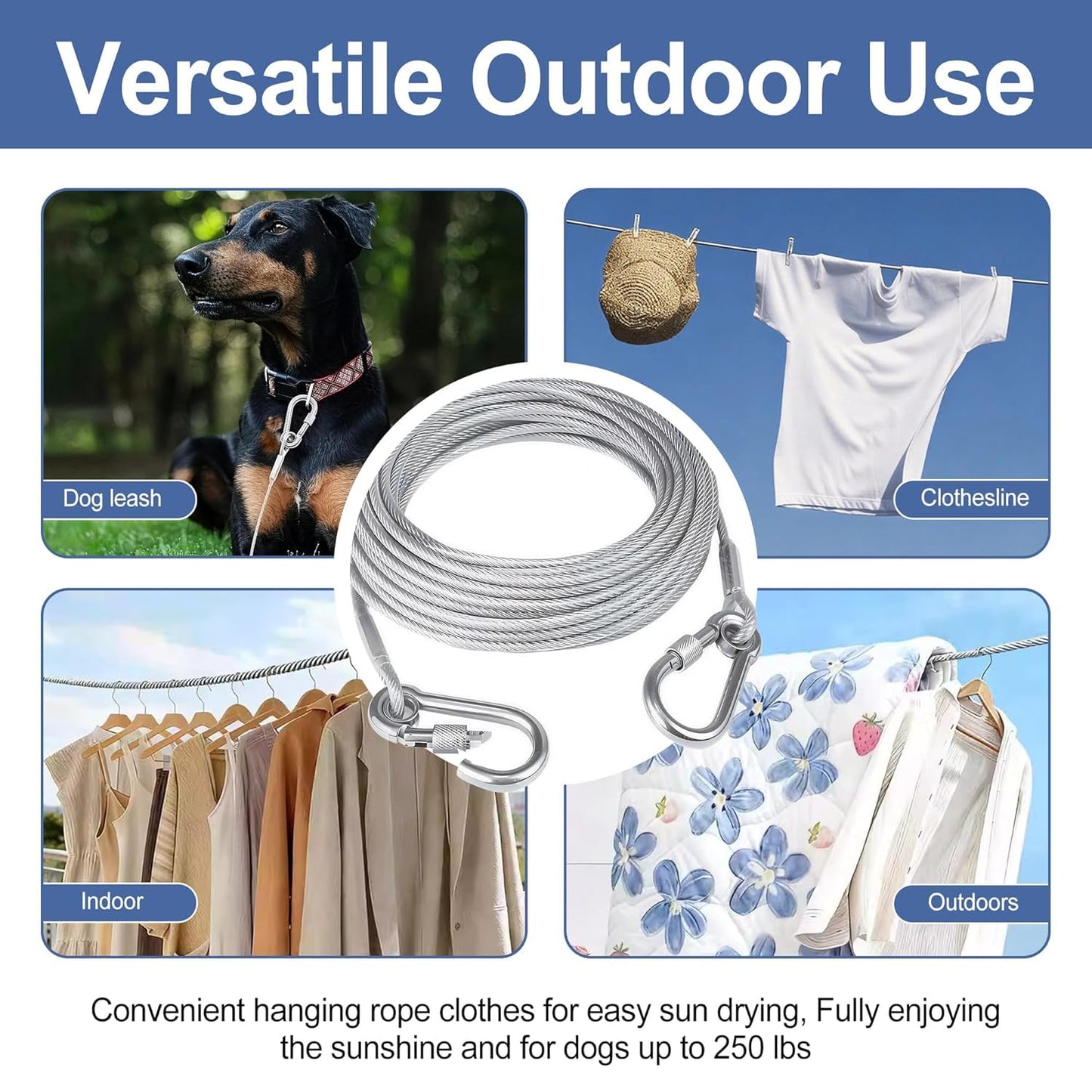 Portable Stainless Steel Clothesline Rope with Hooks (Buy 1 Get 1 Free)