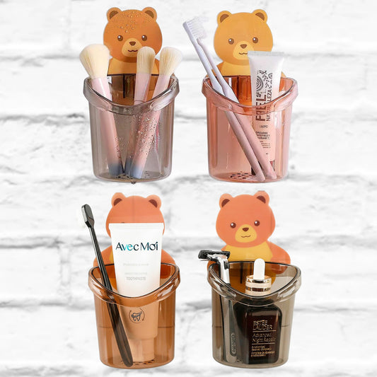 Teddy Bear Wall Mounted ToothBrush Holder (Pack Of 4)