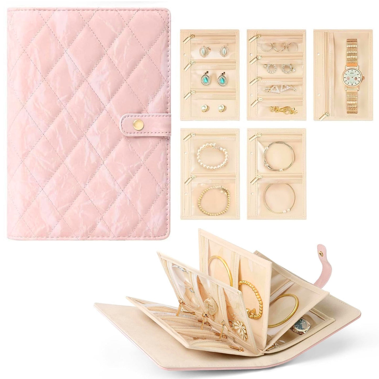 Premium Leather Jewellery Organizer Book (Pink)
